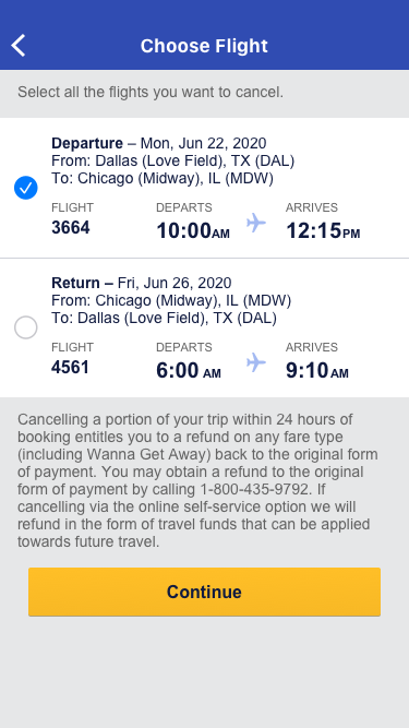 Cancel one bound interface