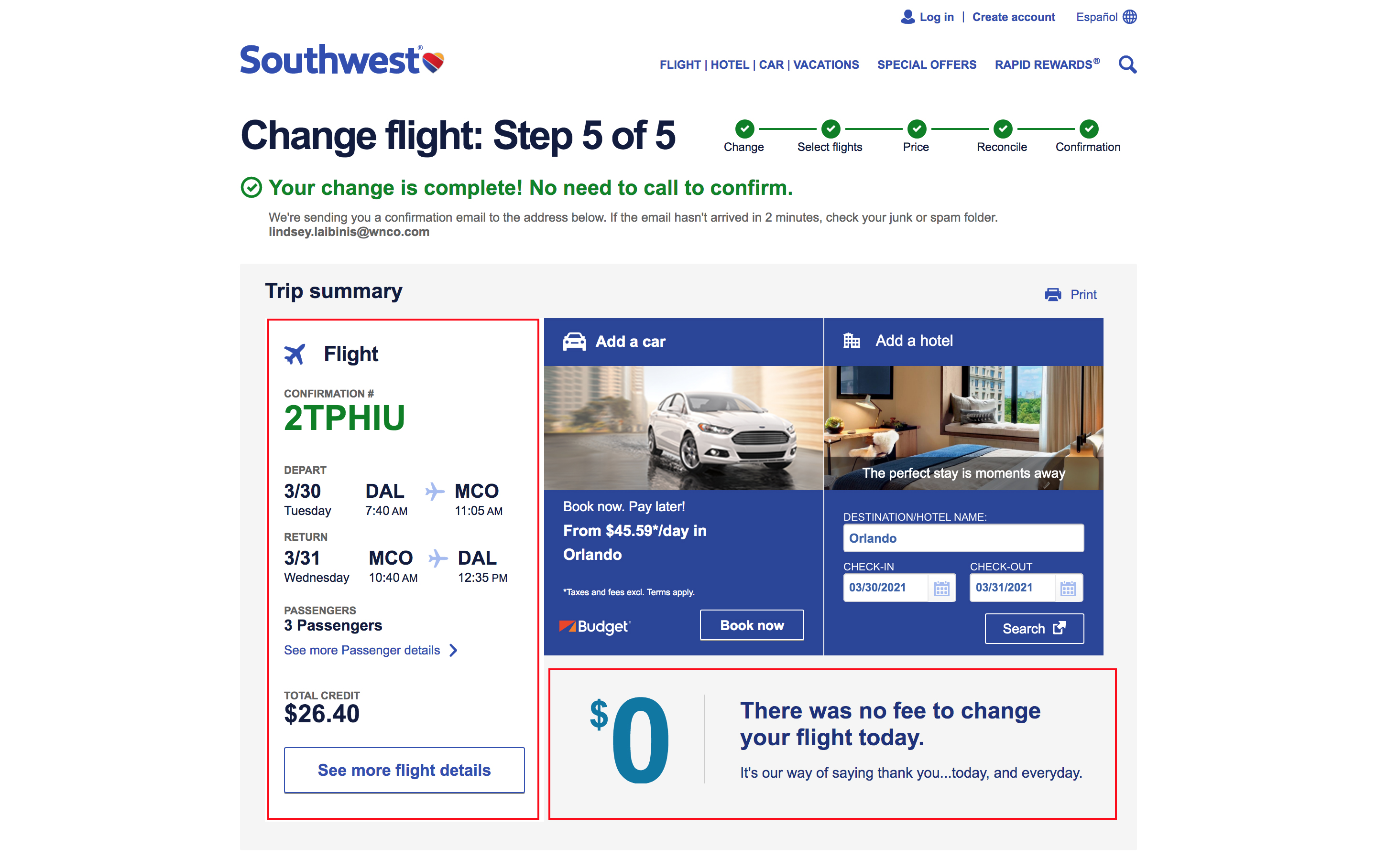 Confirmation page across devices