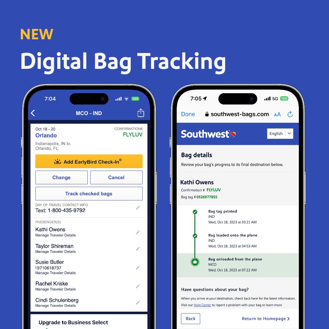 Bag tracking in the app