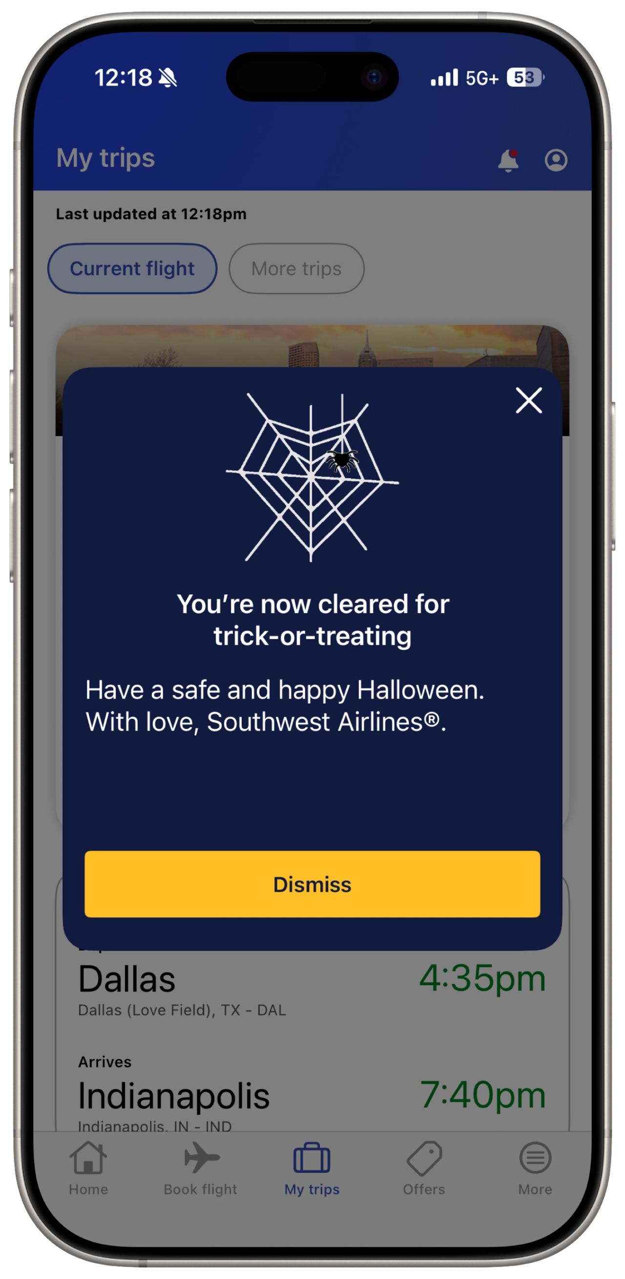 Halloween themed in-app messaging