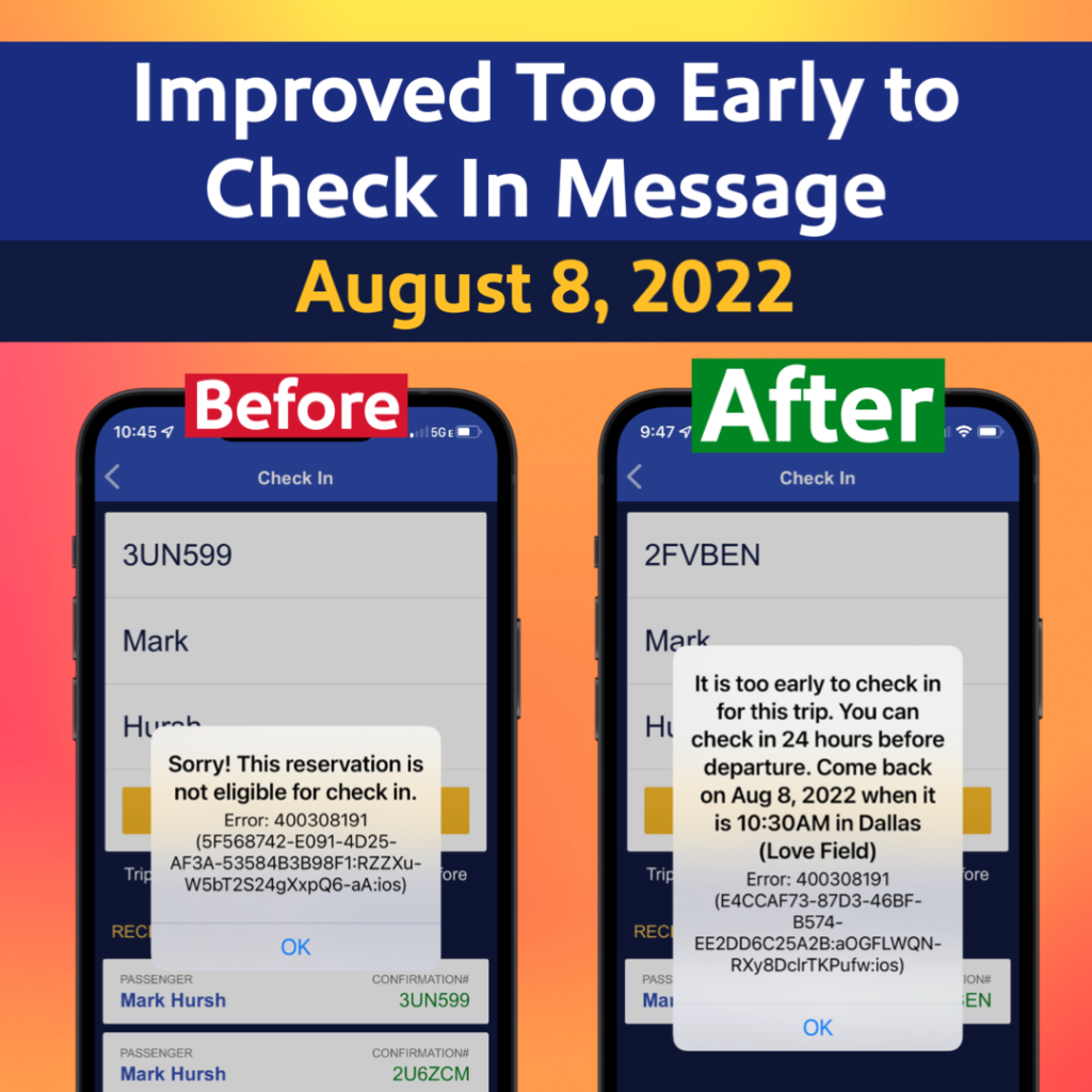 Too Early to Check In error message