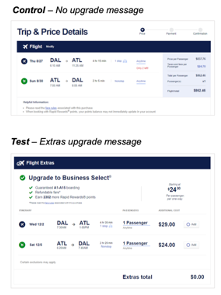 Trip Extras messaging on www.southwest.com